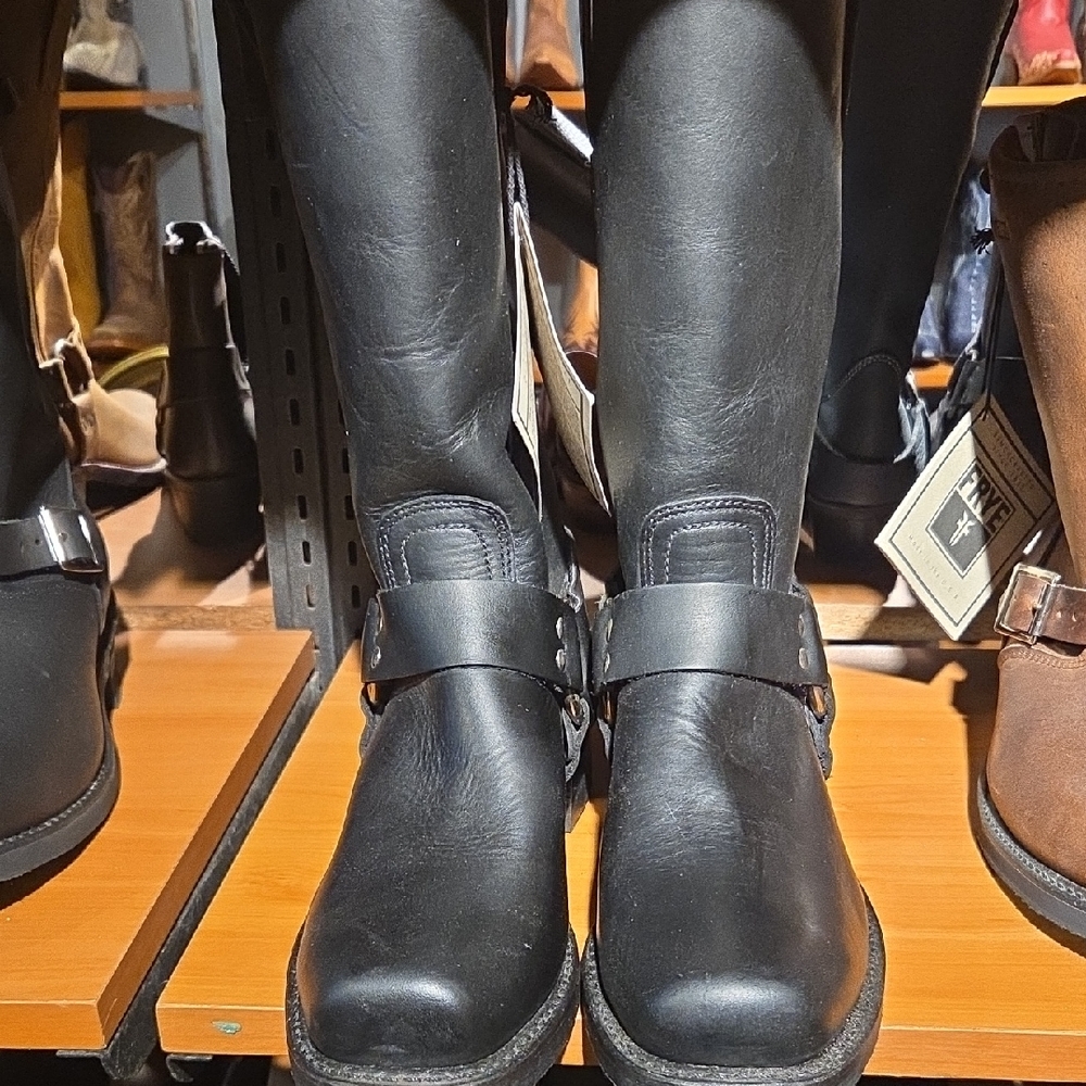 Mens FRYE Tall Black Harness Boots